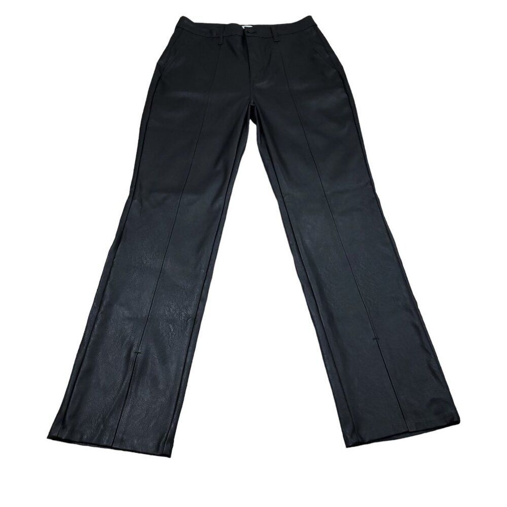 Kancan High Rise Faux Leather Split Straight Pants Size 28 Black Vegan Buckle